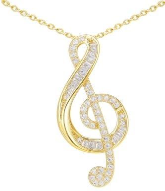 Treble Clef Necklace for Women – 45cm Chain with Cubic Zirconia Gemstones – Music Note Pendant Jewellery – Supplied in Gift Box