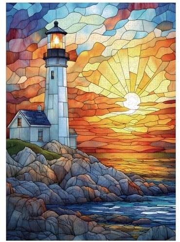 Artinhand 1000 Teile Puzzle für Erwachsene Leuchtturm Puzzles 70x50 cm | Buntglas Puzzle für Erwachsene und Kinder Heimdekoration Geburtstagsparty Geschenk Spielzeug