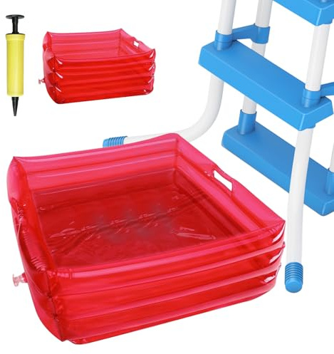 Aufblasbares Pool Fußbad, 35x14cm Faltbares Aufblasbares Fußbecken für Pool Einstiegsleiter, Aufblasbarepool Fußwanne mit Pumpe, Fußbadewanne für Aufstellpools, Spa, Saubere Füße (Rot)