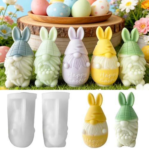 Silikonformen Gießformen Ostern Hase,2 Stück Silikonform Wichtel 3D,Silikonform Ostern Wichtel,Silikonformen Gießformen Ostern,Gießform wichtel Kerzenformen zum Gießen,für DIY Handwerk