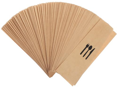 GOOHOCHY Porta Cubiertos Desechable de Papel Kraft para Hoteles y Fiestas, Bolsa Sanitaria para Utensilios, Paquete de 100 Piezas, Organizador Práctico y Resistente