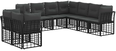 vidaXL Outdoor-Sofagarnitur Schwarz Polyester, Modulares, wetterfestes Outdoor-Sofa-Set, verstellbare Füße, Rattan, stylische Gartenmöbel