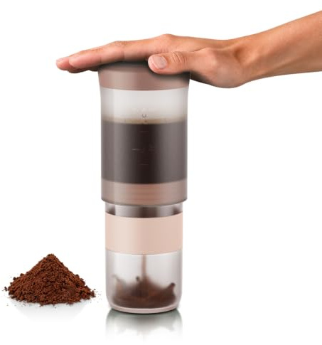 WACACO Prestina Cafetera Prensa Francesa, Todo en uno, Rosa Arcilla, 240 ml | Filtro de acero inoxidable integrado, Caudal controlado, Sistema de prensado patentado, Cafetera Portatil Para viajes