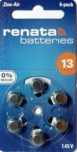 Renata ZA13, HA13, PR48, piles pour prothèses auditives PR13H 6-Pack, 310 mAh