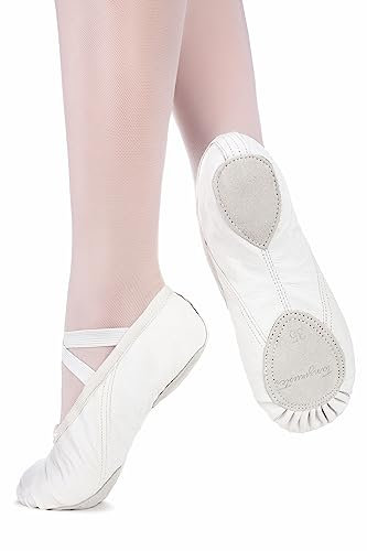 tanzmuster Ballettschuhe Mädchen - Toni - Leder - Geteilte Ledersohle - Ballettschläppchen für Kinder - weiße Tanzschuhe fürs Ballett, steinweiß, 28