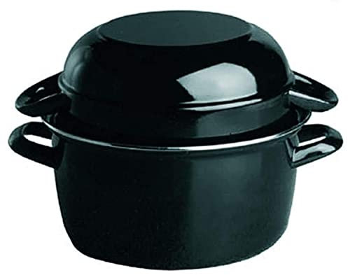 APS Pot à moules, Pot à moules de Service pour 1 kg, Pot à Fruits de mer, Pot à moules de Service, Pot à moules en Acier émaillé Noir, capacité : 2,6 litres, 20 x 25 cm, Hauteur 17 cm