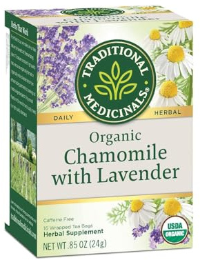 Traditional Medicinals Organic Chamomile with Lavender Herbal Tea, 16 Tea Bags (Pack of 1)