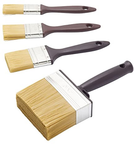 Fit For The Job 4 piece Woodcare Brush for Applying Woodstains, Varnish, Preservatives on All Types of Wood inc. Sheds & Fences, Furniture, Smooth Planed & Rough Sawn Timber, 1, 1.5, 2, Block Brush