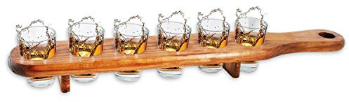 6 Shooter Gläser mit Servierlatte aus Holz - 45 cm - Cooles Party und Kneipen Gadget