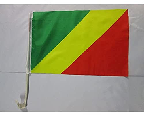 AZ FLAG - Drapeau République du Congo Pour Décoration Voiture Avec Attaches En PVC Et Système d'Accroche - Car Flag Congolais - 100% Polyester - 50g - 45x30 cm