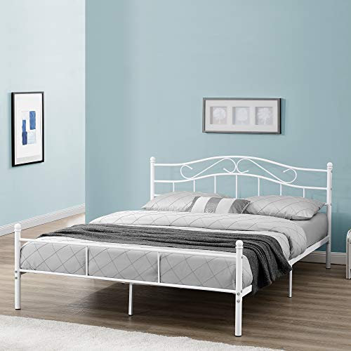 [en.casa] Metallbett Florenz 180x200cm mit Kopfteil Pulverbeschichtet Lattenrost Schlafzimmerbett Doppelbett Bett Weiß Ehebett
