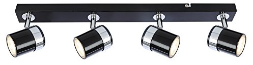 UKEW Modern 4 Way Ceiling Spotlight - Straight Bar with Adjustable Heads - Stylish GU10 LED Spotbar Light for Kitchen Living Room - 4 x 50W - Black