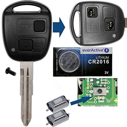 Auto Schlüssel Funk Fernbedienung 1x Gehäuse 2 Tasten TOY41 + 1x Tastenfeld + 2X Mikrotaster + 1x CR2016 Batterie für Toyota