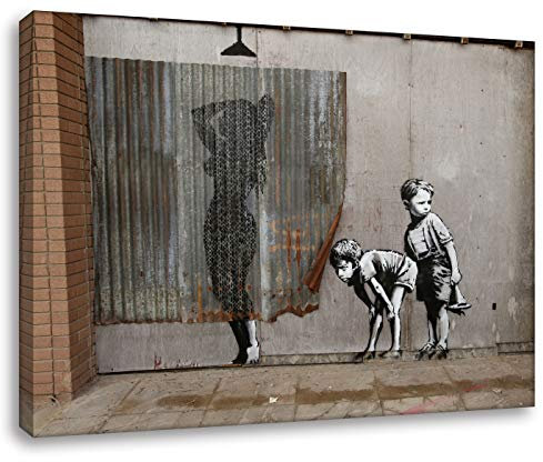 Banksy - Mädchen Dusche 70x100cm - Bilder Leinwanddrucke/Wandbilder Street Art Graffiti Kunstdruck 2cm (div. Varianten/Größen) - Leinwandbild Wandbild/fertig aufgespannt/fertig zum aufhängen