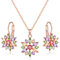 Josfeva Femme Parure Plaquée Or Rose, Ensemble de Bijoux Boucles d'oreilles Créoles Collier Hypoallergénique à la Mode, Ornements Pendentif en Forme de Fleur avec Zircon Cubique Coloré, Chaîne de 48cm