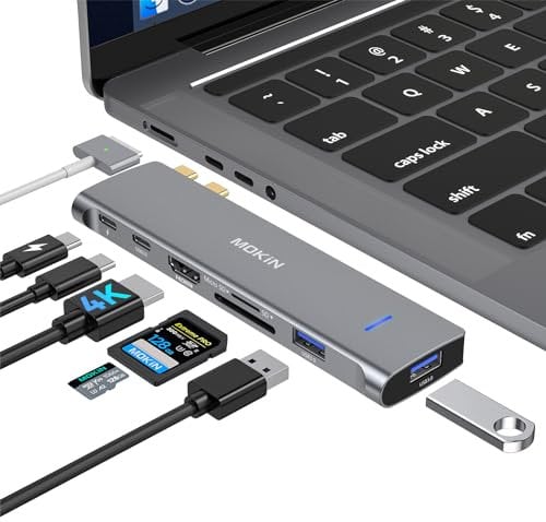 MOKiN USB C Adapter, 7 in 2 MacBook USB Multiport Adapter, Mac Dongle mit 4K HDMI, USB 3.0, TF/SD, Thunderbolt 3 und PD 100W, USB-C Hub für MacBook Air/Pro M1/M2/M3