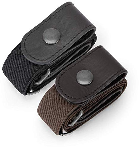 JasGood 2 Pack Schnallenfrei Elastischer Gürtel für Damen oder Herren, Ohne Schnalle Keine Ausbuchtung Unsichtbare Gürtel, Schwarz/Kaffee, 46cm(Für Hosengrößen 55cm-90cm)