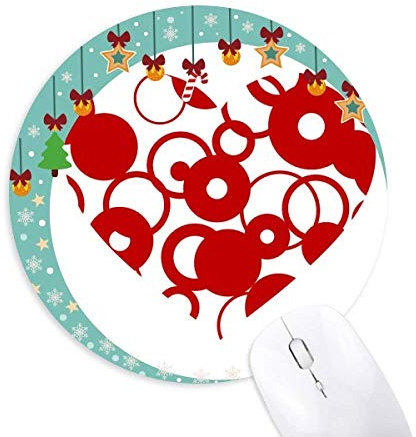 Red Valentine's Day Heart Ring Maus Pad Jingling Bell Round Rubber Mat
