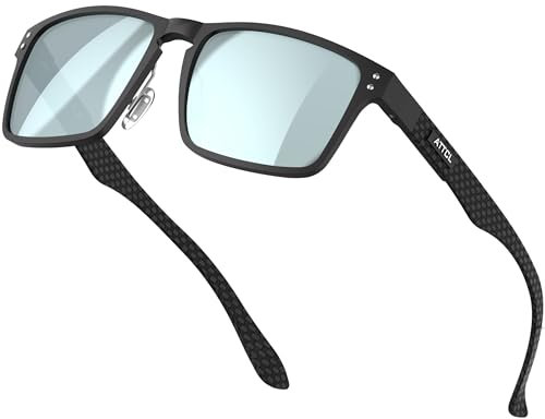 ATTCL Klassische Herren Polarisierte Sonnenbrille mit Rechteckig Metallrahmen und Karbonfaser Bügeln,V Sonnenbrillen 8999 Black silver