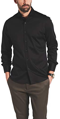 Eterna Herren Langarm Shirt Modern Fit Soft Tailoring Jersey Schwarz Uni Hemd, 40