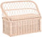 Krines Home Kinderbank Kindertruhe aus echtem Rattan 2er Bänkchen Sitzbank für Kinder mit Staufach 2-Sitzer Bank (Vintage Weiss)