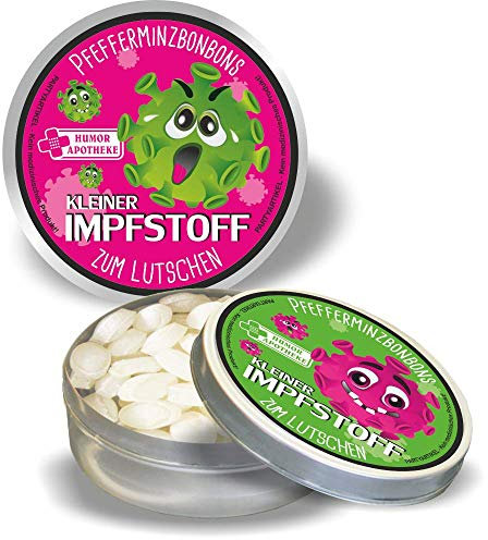 Kleiner Corona Impfstoff. | Humormedizin | Scherzartikel für Erwachsene | Der erste Impfstoff gegen das Virus kommt aus unserer Humor Apotheke (Kleiner Impfstoff: - 2 x Pfefferminz Bonbons -)