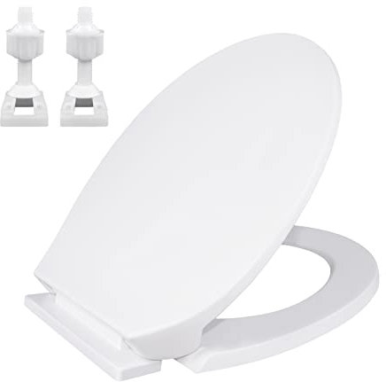 Soft Close Toilet Seat with Quick Release, Heavy Duty PP Material Anti-Bacterial Toilet Seats with Adjustable Hinges, White Plastic Loo Seat