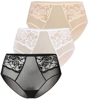 Teyli Slip Damen 3er Pack aus Transparentem Mesh mit Spitze - Bikinis & Taillenslips für Damen - Taillenslip Damen mit Baumwollfutter