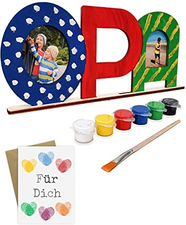 LIDAM Opa Geschenk Enkel | einfach & schön | Holznamen bemalen & Fotos ankleben | Geschenk Opa, Geburtstagsgeschenk-Opa mit Farben & Pinsel & Zubehör