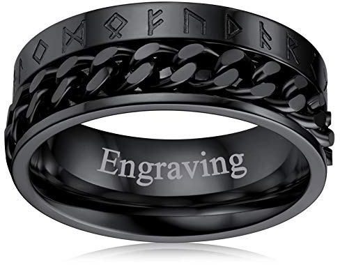 FaithHeart Edelstahl Fingerring für Herren Damen Kette Fingerring zum drehen Viking Rune Spinnerring Punk Viking Schmuck Hip pop Ring mit Geschenkebox für Geburtstag Valentinstag