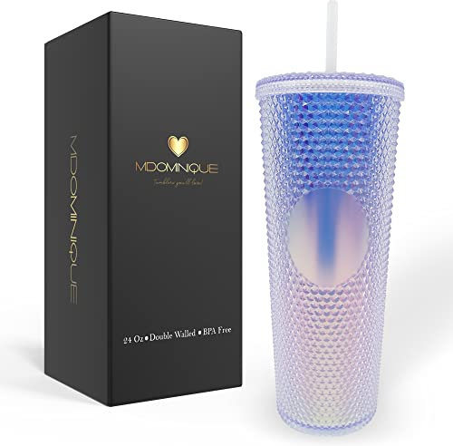 MDOMINIQUE Doppelwandiger Becher mit Deckel und Strohhalm, auslaufsicherer Deckel, Wasserbecher mit Strohhalm, wiederverwendbar, Eiskaffeetasse, benutzerdefinierte Tasse (680 ml, Ombre)