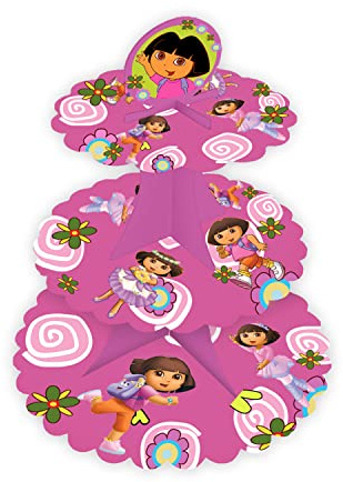 AEX 3-stöckiger Kuchen-Dessert-Ständer aus Karton, schöne lebendige Farben, Geburtstage, Babypartys, Hochzeitstag, Dekoration, Partyzubehör, Geschirr (Dora die Entdecker)
