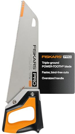 Fiskars Pro Power Tooth Universal Hand Saw - 15 Blade and Safety Sheath - Carpenter Saw - Construction Tools - Orange/Black