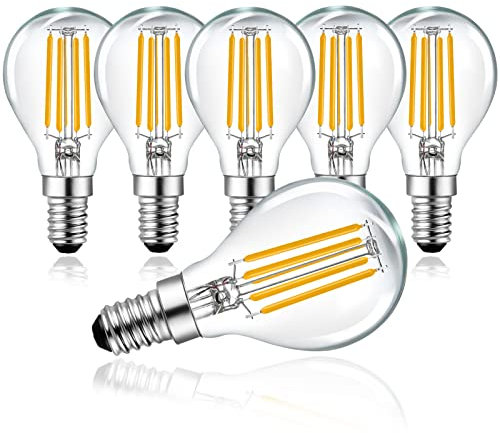 Belaufe E14 LED Dimmbar Glühbirnen, Warmweiss 2700K LED Lampe Tropfenform, 4W Ersetzt 40 Watt, G45 Led Birne, 350lm, klar Glass Filament Fadenlampe, 6 Stück
