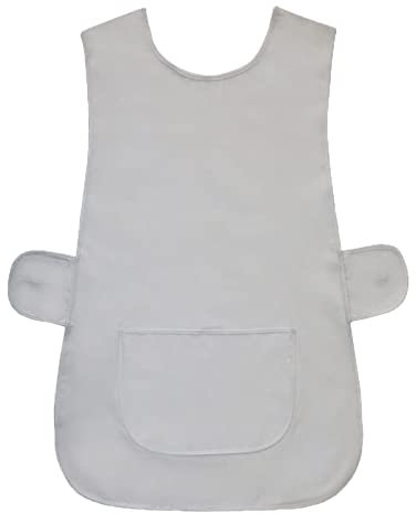 Womens Tabard Apron Ladies Tabards Home Work Kitchen Cleaning Chef Catering Cleaners Workwear Poly Cotton Overall Aprons Large Pocket Tabbard Side Stud Buttons Fastening (Same Piping Edge White,WMS)