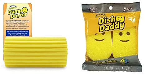 Scrub Daddy Damp Duster, Magical Dust Cleaning Sponge, Duster for Cleaning Venetian & Wooden Blinds, Vents, Radiators, Yellow & Dish Daddy Dish Wand Replacement Head Refill