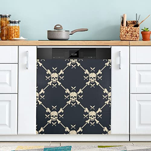 Golden Pirat Skulls Schwarz Geschirrspüler Magnet Abdeckung Kühlschrank Panel Aufkleber Deko für Schrank Küche Waschküche Geschenk 68 x 66 cm