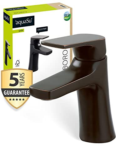 'aquaSu® Waschtischarmatur schwarz Boro, mit Wasserspar-Mischdüse, Kosten-sparende Kaltwassermittelstellung, Pop-Up-Ventil, Keramikkartusche, Montage von oben, Messingkern, 796965