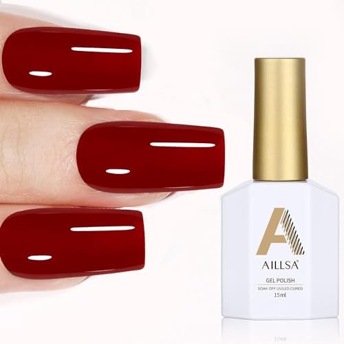 AILLSA Red Gel Nail Polish, Bright Red Gel Polish Cherry Red Burgundy Nail Polish Gel High Gloss Soak Off U V Gel Nail French Nail Manicure Salon DIY Her Gifts 0.5 Fl Oz/GB11
