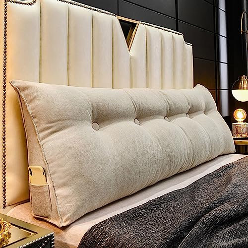 SEDOXX Doppel-King-Size-Bett-Rückenlehnenkissen, dreieckiges Kopfteil, Lesekissen mit abnehmbarem Bezug, großes Rückenstützkissen für Bett, Etagenbett, 200 x 50 x 20 cm, Beige