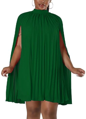 Lässiges Damenkleid mit Cape-Ärmeln, plissiert, kurzes Kleid, lockere Passform, Cocktail-Party, fließendes Kleid
