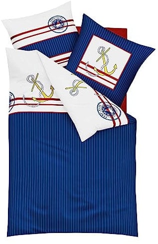 Kaeppel Mako-Satin Bettwäsche Anker Marine 1 Bettbezug 135 x 200 cm + 1 Kissenbezug 80 x 80 cm