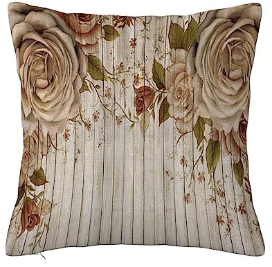 ERICAT Überwurf Kissen Fall Quadratisch Kissenbezug,Rose Floral Retro Big Rose Blütenblätter Blümchen Holzbrett Hintergrund,Home Dekorative Sofa Sessel Schlafzimmer Wohnzimmer 45x 45cm