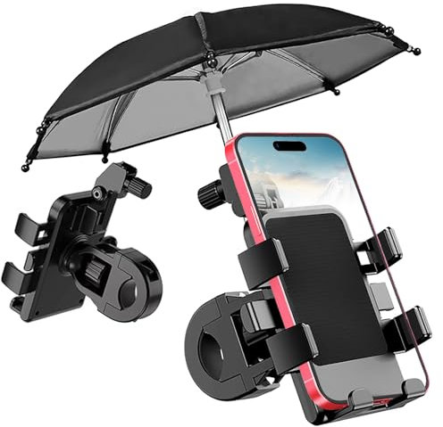 ChenFec Fahrrad Handyhalterung Universal Motorrad Handy Halterung mit Regenschirm [1s Schnellspanner] für 3,5-6,5 Zoll Smartphone mit 360° Drehbar