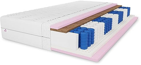 MARPUR 7 ZONEN Taschenfederkernmatratze Comfort 140X200 cm, Latex -Kokos Matratze Härtegrad H3/H4, Höhe ca. 20cm, Farbe: Weiß, inkl. Bezug