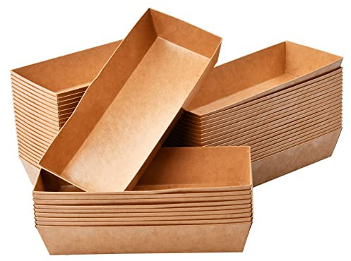 50 Stück Wasserdicht Pappschalen Braun, Einweggeschirr Snackschalen aus Papier, Essenstablett Servierschale aus Kraftpapier für Partys, Fingerfood Schälchen für Pommes Salat Sushi (17.2 x 7 x 3.5 cm)