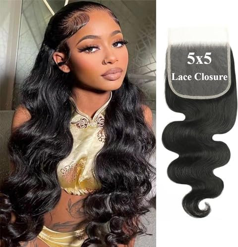 Arenshxc 5X5 Lace Closure Echte Haare Schnürverschluss Naturschwarz Closure Bresilienne Lisse Femme Top Swiss Lace Free Part With Natural Hairline Baby Hair 18 Zoll
