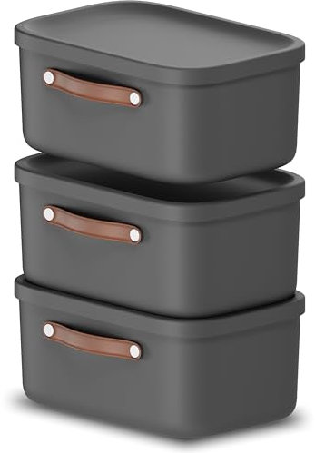 Rotho Maloja 3er-Set Aufbewahrungsbox mit Deckel 12l, Kunststoff, anthrazit, 12 (39.5 x 26.5 x 17.7 cm)