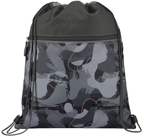 coocazoo Turnbeutel „Bubble Brush”, grau-rosa, mit Reißverschlussfach und Kordelzug, reflektierende Elemente, Schlaufen zur Befestigung am Schulrucksack, 10 Liter, ab der 3. Klasse