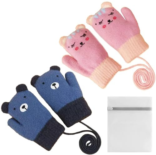 DKDDSSS 2 Paar Baby Winter Handschuhe, Fäustlinge Kinder (rosa)
